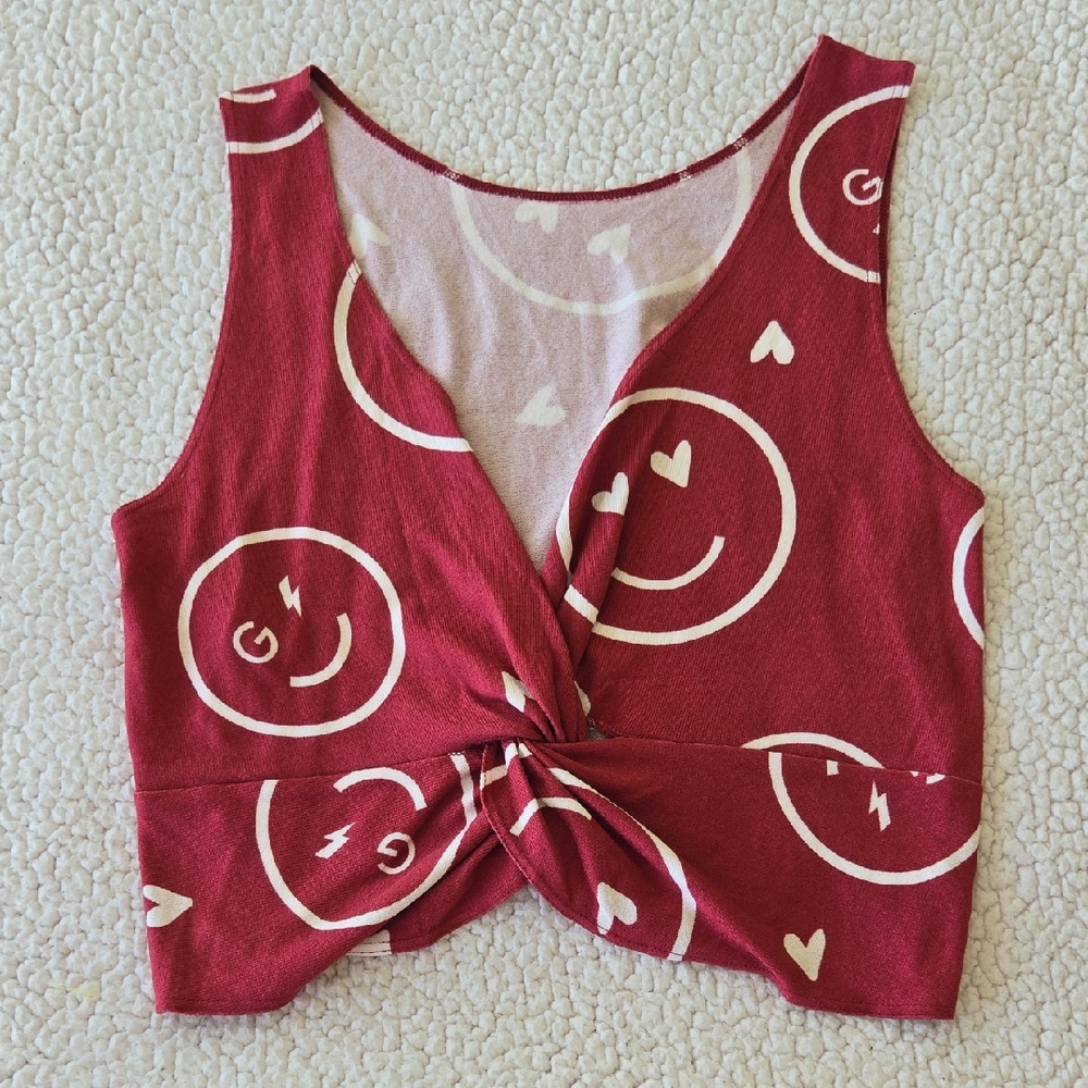 Gilly Hicks Red Smiley Face Twist Front Top